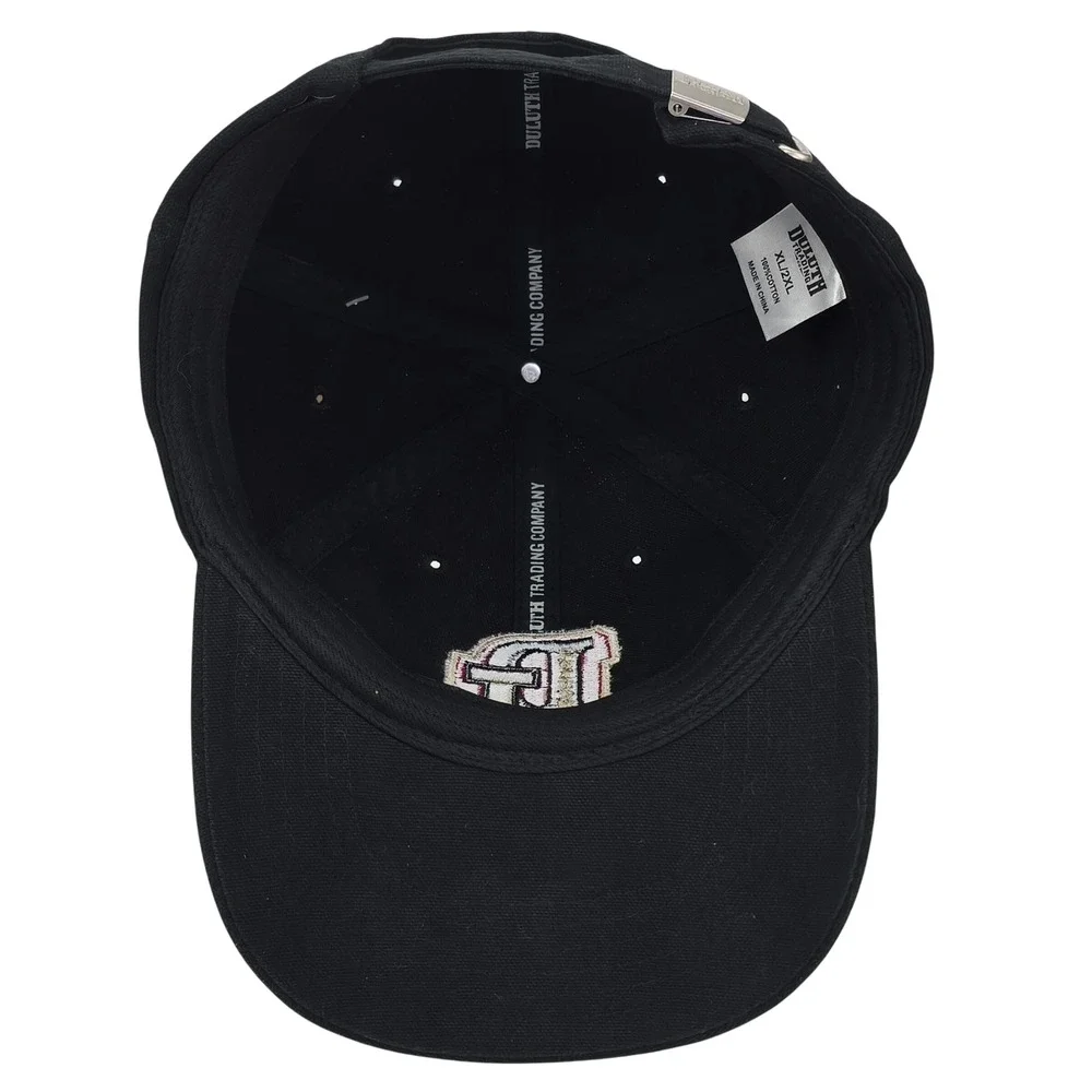 Duluth Trading Co Varsity Logo Baseball Cap Mens XL/2XL Black Adjustable Hat NEW